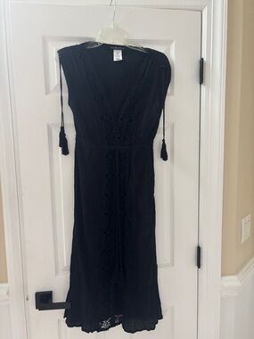 La Blanca Black Crochet-Trim Swim Coverup with Tassels Dress